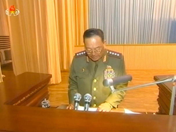 Minister of the People's Armed Forces Gen. Hyon Yong Chol speaks at a KPA event marking the 20th anniversary of Kim Il Sung's death on 6 July 2014 (Photo: KCTV)