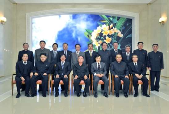 Han Kwang Sang (standing, 3rd R) attended late leader Kim Jong Il's meeting with PRC Ambassador to the DPRK Liu Hongcai, held  on 31 October 2011 (Photo: PRC Embassy in the DPRK).