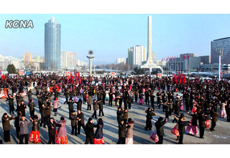 A 24 December 2012 dance party on the plaza in front of 25 April House of Culture (Photo: KCNA)