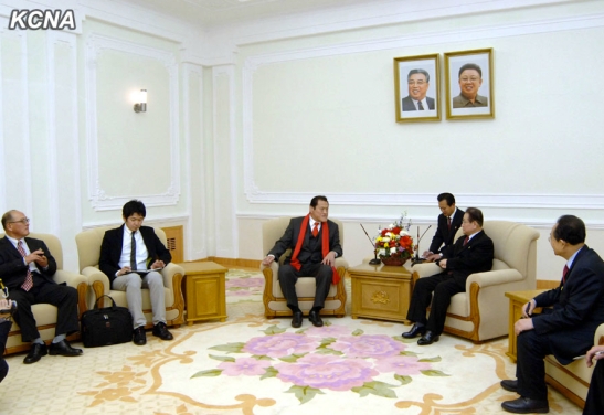 A delegation from Japan led by Antonio Inoki meets with KWP Secretary and Director Kim Yong Il on 15 January 2013.  Kim Yong Il also serves as an advisor to the DPRK-Japan Friendship Association (Photo: KCNA).