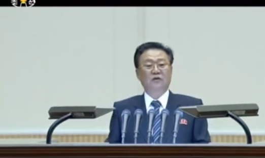 Choe Ryong Hae speaks at a meeting commemorating the 70th anniversary of the Kim Il Sung Youth League on January 16, 2016.  This was Choe's first public appearance since he was sent away for re-education in October 2015 (Photo: KCTV/NK Leadership Watch screen grab).